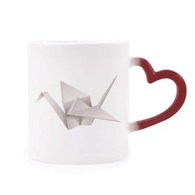 Dıythinker Kırmızı Çok Renkli Geometrik Origami Soyut Vinç Desenli Şekil Isıya Duyarlı Kalp Kupası