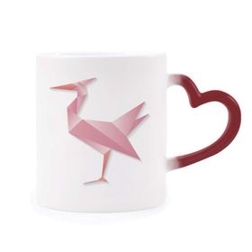 Dıythinker Kırmızı Çok Renkli Geometrik Soyut Flamingo Origami Desenli Şekil Isıya Duyarlı Kalp Kupası