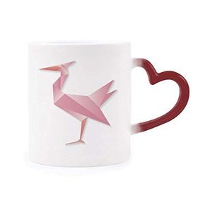 Dıythinker Kırmızı Çok Renkli Geometrik Soyut Flamingo Origami Desenli Şekil Isıya Duyarlı Kalp Kupası