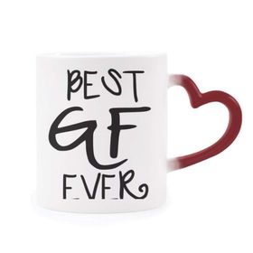 Dıythinker Kırmızı Çok Renkli Girlfriend Best Gf Ever Sevgililer Günü Şekil Isıya Duyarlı Kalp Kupa