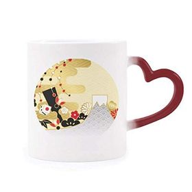 Dıythinker Kırmızı Çok Renkli Golden Sakura Geometri Çiçek Desenli Şekil Isıya Duyarlı Kalp Kupası