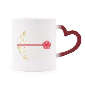 Dıythinker Kırmızı Çok Renkli Golden Sakura Geometri Çiçek Desenli Şekil Isıya Duyarlı Kalp Kupası