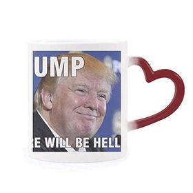 Dıythinker Kırmızı Çok Renkli Gülünç Amerikan Trump Başkan Resim Isıya Duyarlı Kalp Kupası