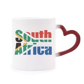 Dıythinker Kırmızı Çok Renkli Güney Afrika Ülke Bayrağı İsim Isıya Duyarlı Kalp Kupa