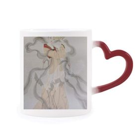 Dıythinker Kırmızı Çok Renkli Katlanır Fan Güzellik Çin Boyama Şekil Isıya Duyarlı Kalp Kupa