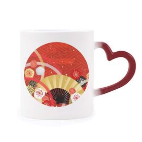Dıythinker Kırmızı Çok Renkli Katlanır Fan Sakura Geometri Desen Isıya Duyarlı Kalp Kupası
