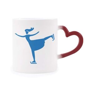 Dıythinker Kırmızı Çok Renkli Kayak Kış Spor Mavi Silüet Şekil Isıya Duyarlı Kalp Kupa
