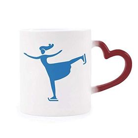 Dıythinker Kırmızı Çok Renkli Kayak Kış Spor Mavi Silüet Şekil Isıya Duyarlı Kalp Kupa