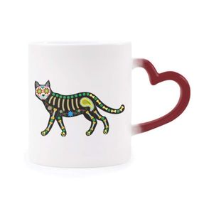 Dıythinker Kırmızı Çok Renkli Kemik Kalp Siyah Kedi Cadılar Bayramı Korku Isıya Duyarlı Kalp Kupası