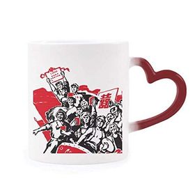 Dıythinker Kırmızı Çok Renkli Kırmızı Bayrak Mao Zedong Alıntıları Kırmızı Çin Şekil Isıya Duyarlı Kalp Kupa