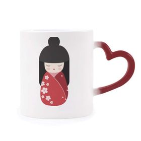 Dıythinker Kırmızı Çok Renkli Kırmızı Kimono Sakura Japon Şekil Isıya Duyarlı Kalp Kupası