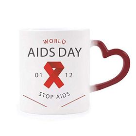 Dıythinker Kırmızı Çok Renkli Kırmızı Kurdele Dünya Aıds Day Stop Hıv Farkındalığı Isıya Duyarlı Kalp Kupası