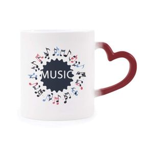 Dıythinker Kırmızı Çok Renkli Kırmızı Mavi Yuvarlak Şekilli Müzik Notaları Isıya Duyarlı Kalp Kupası
