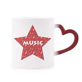 Dıythinker Kırmızı Çok Renkli Kırmızı Saksafon Müzik Notaları Isıya Duyarlı Kalp Kupası
