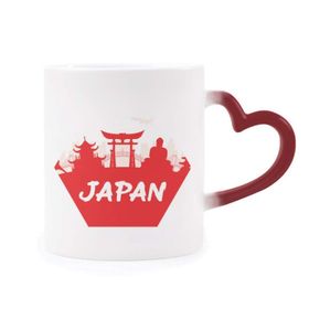 Dıythinker Kırmızı Çok Renkli Kırmızı Silüet Simgesi Japon Şekil Isıya Duyarlı Kalp Kupası