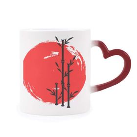 Dıythinker Kırmızı Çok Renkli Kırmızı Siyah Japonya Soyut Fırça Şekil Isıya Duyarlı Kalp Kupası