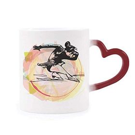 Dıythinker Kırmızı Çok Renkli Kış Spor Figür Paten Suluboya İllüstrasyon Şekil Isıya Duyarlı Kalp Kupası