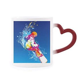 Dıythinker Kırmızı Çok Renkli Kış Spor Kayak Renkli İllüstrasyon Isıya Duyarlı Kalp Kupası