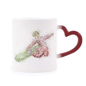 Dıythinker Kırmızı Çok Renkli Kış Spor Kaykay Suluboya Desenli Şekil Isıya Duyarlı Kalp Kupası
