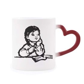 Dıythinker Kırmızı Çok Renkli Kız Kalem Masası Siyah Eskiz Vatanseverlik Isıya Duyarlı Kalp Kupa