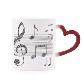 Dıythinker Kırmızı Çok Renkli Klasik Güzel Müzik Basit Desen Isıya Duyarlı Kalp Kupası