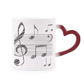 Dıythinker Kırmızı Çok Renkli Klasik Güzel Müzik Basit Desen Isıya Duyarlı Kalp Kupası