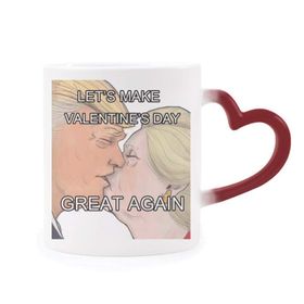 Dıythinker Kırmızı Çok Renkli Komik Amerika Başkanı Trump Resim Isıya Duyarlı Kalp Kupası