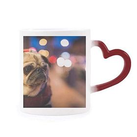 Dıythinker Kırmızı Çok Renkli Köpek Evcil Hayvan Yalnız Fotoğraf Isıya Duyarlı Kalp Kupası