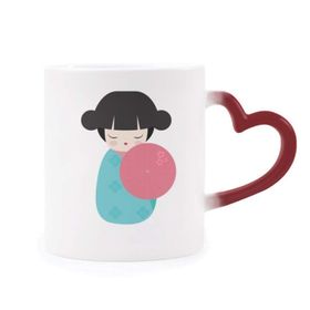 Dıythinker Kırmızı Çok Renkli Mavi Kimono Sakura Japon Oyuncak Bebek Isıya Duyarlı Kalp Kupası