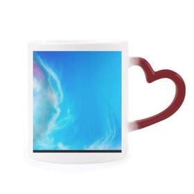 Dıythinker Kırmızı Çok Renkli Mavi Sarı Yıldızlar Karanlık Gece Gökyüzü Isıya Duyarlı Kalp Kupa