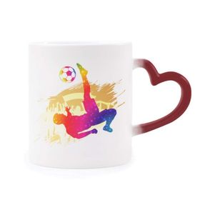 Dıythinker Kırmızı Çok Renkli Neşeli Futbol Oyuncusu Bisiklet Tekme Isıya Duyarlı Kalp Kupası