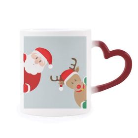 Dıythinker Kırmızı Çok Renkli Noel Baba Elk Peep Şekil Isıya Duyarlı Kalp Kupa