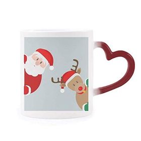 Dıythinker Kırmızı Çok Renkli Noel Baba Elk Peep Şekil Isıya Duyarlı Kalp Kupa