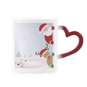 Dıythinker Kırmızı Çok Renkli Noel Baba Elk Peep Yeni Yıl Isıya Duyarlı Kalp Kupa