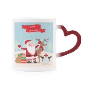 Dıythinker Kırmızı Çok Renkli Noel Baba Geyik Penguen Festival Şekil Isıya Duyarlı Kalp Kupası
