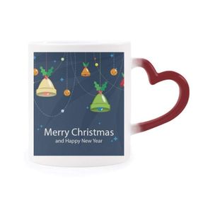 Dıythinker Kırmızı Çok Renkli Noel Çanı Mutlu Noeller Festival Şekil Isıya Duyarlı Kalp Kupa