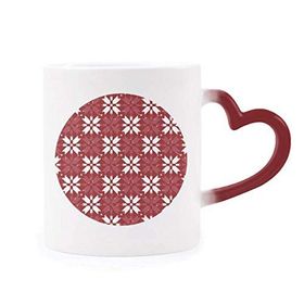 Dıythinker Kırmızı Çok Renkli Noel Dekorasyonu Kırmızı Beyaz Desen Şekil Isıya Duyarlı Kalp Kupa