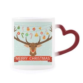 Dıythinker Kırmızı Çok Renkli Noel Geyiği Çan Festivali Desen Isıya Duyarlı Kalp Kupası