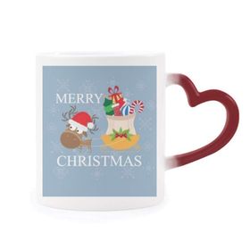 Dıythinker Kırmızı Çok Renkli Noel Geyiği Hediyesi Mutlu Noeller Festivali Şekil Isıya Duyarlı Kalp Kupası