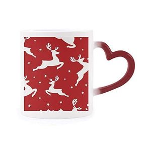 Dıythinker Kırmızı Çok Renkli Noel Geyiği Kırmızı Festival Şekil Isıya Duyarlı Kalp Kupası