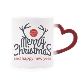 Dıythinker Kırmızı Çok Renkli Noel Geyiği Yeni Yıl Kış Festivali Şekil Isıya Duyarlı Kalp Kupası