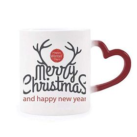 Dıythinker Kırmızı Çok Renkli Noel Geyiği Yeni Yıl Kış Festivali Şekil Isıya Duyarlı Kalp Kupası