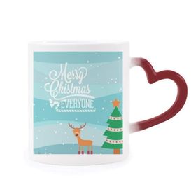 Dıythinker Kırmızı Çok Renkli Noel Geyik Ağacı Festival İllüstrasyon Şekil Isıya Duyarlı Kalp Kupası
