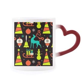 Dıythinker Kırmızı Çok Renkli Noel Geyik Çan Kızağı Festival Şekil Isıya Duyarlı Kalp Kupası