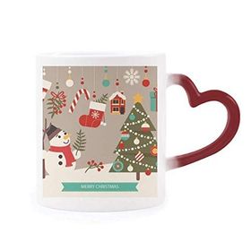 Dıythinker Kırmızı Çok Renkli Noel Kardan Adam Ağaç Eldivenleri Festival Şekil Isıya Duyarlı Kalp Kupası