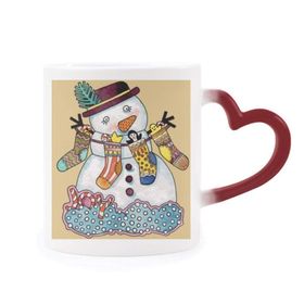 Dıythinker Kırmızı Çok Renkli Noel Kardan Adam Çorap Festival Şekil Isıya Duyarlı Kalp Kupası