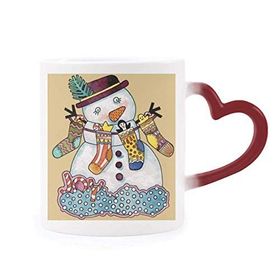 Dıythinker Kırmızı Çok Renkli Noel Kardan Adam Çorap Festival Şekil Isıya Duyarlı Kalp Kupası
