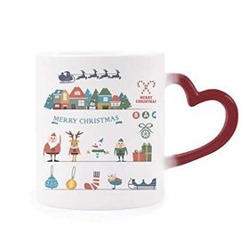 Dıythinker Kırmızı Çok Renkli Noel Kardan Adam Festival Noel Baba Şekil Isıya Duyarlı Kalp Kupa