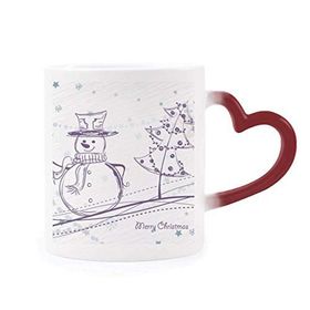 Dıythinker Kırmızı Çok Renkli Noel Kardan Adam Kar Tanesi Ağacı Eskiz Şekil Isıya Duyarlı Kalp Kupa
