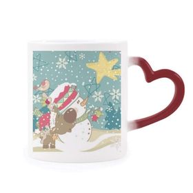 Dıythinker Kırmızı Çok Renkli Noel Kardan Adam Kar Tanesi Köpek Festival Şekil Isıya Duyarlı Kalp Kupası